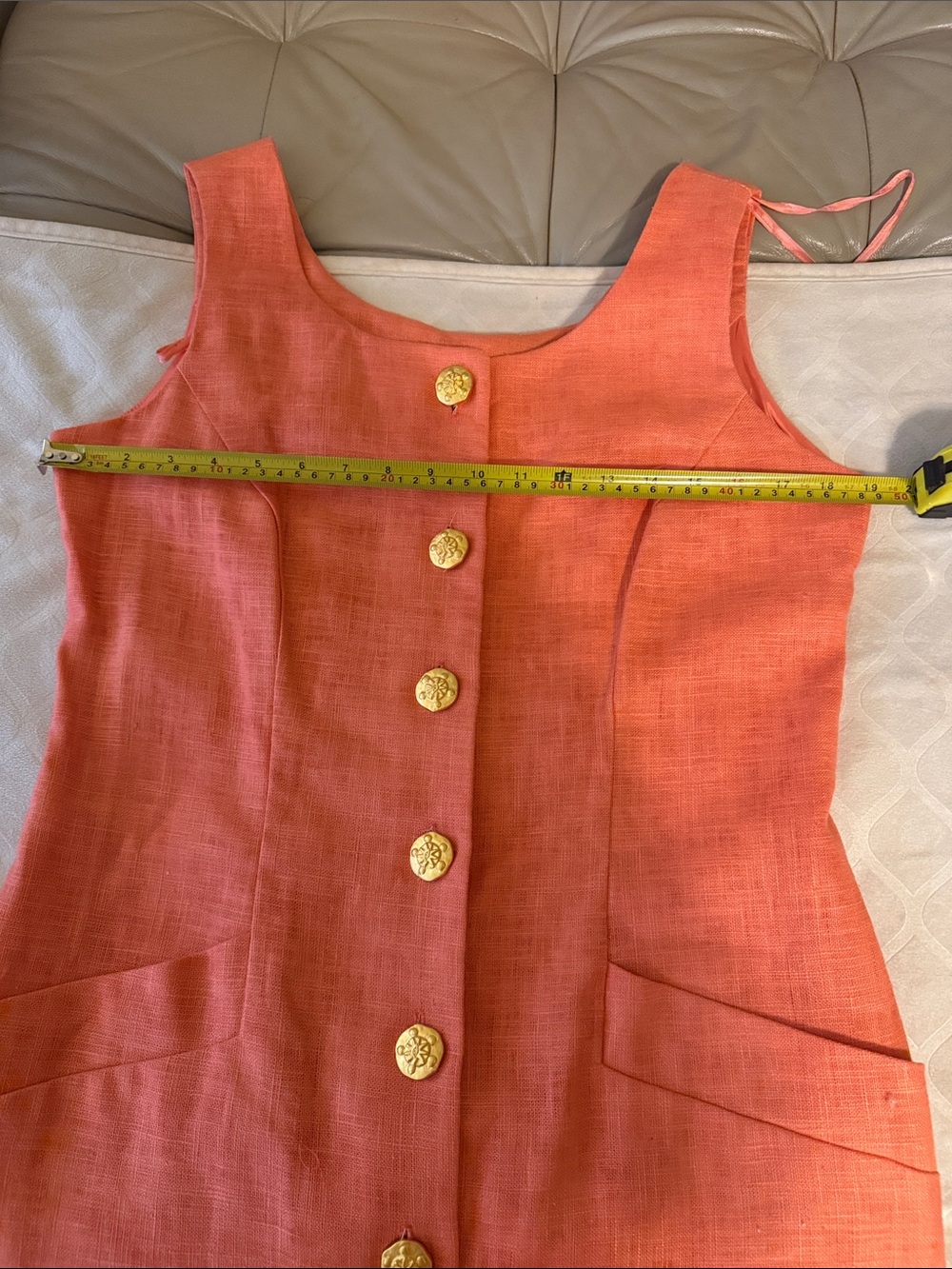 VTG Sleeveless Coral Midi Dress with Gold Buttons - Picture 5 of 9
